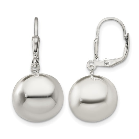 Sterling Silver 14mm Ball Dangle Leverback Earrings