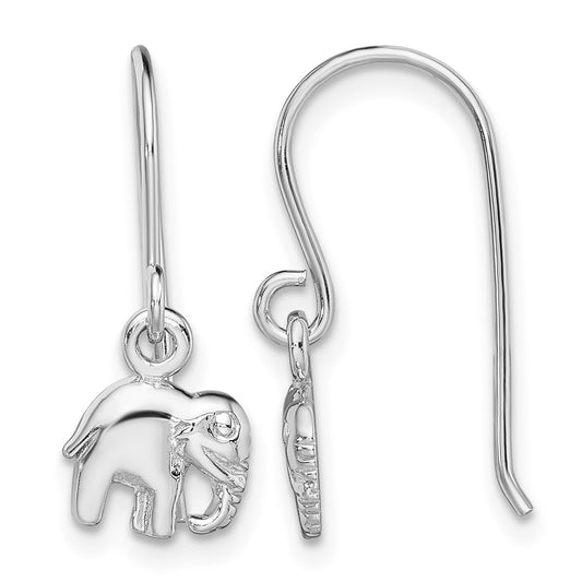 Sterling Silver Rhodium-plated Polished Elephant Dangle Earrings