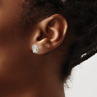 Sterling Silver Rhodium-plated CZ Cat Post Earrings