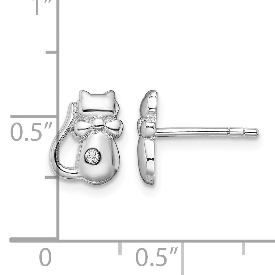 Sterling Silver Rhodium-plated CZ Cat Post Earrings