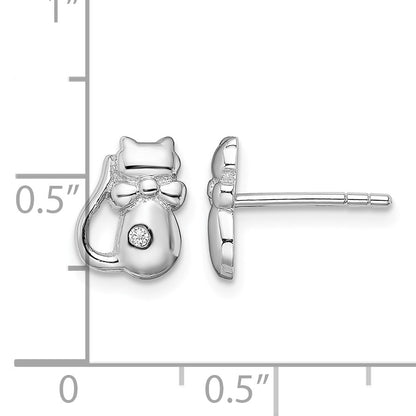 Sterling Silver Rhodium-plated CZ Cat Post Earrings
