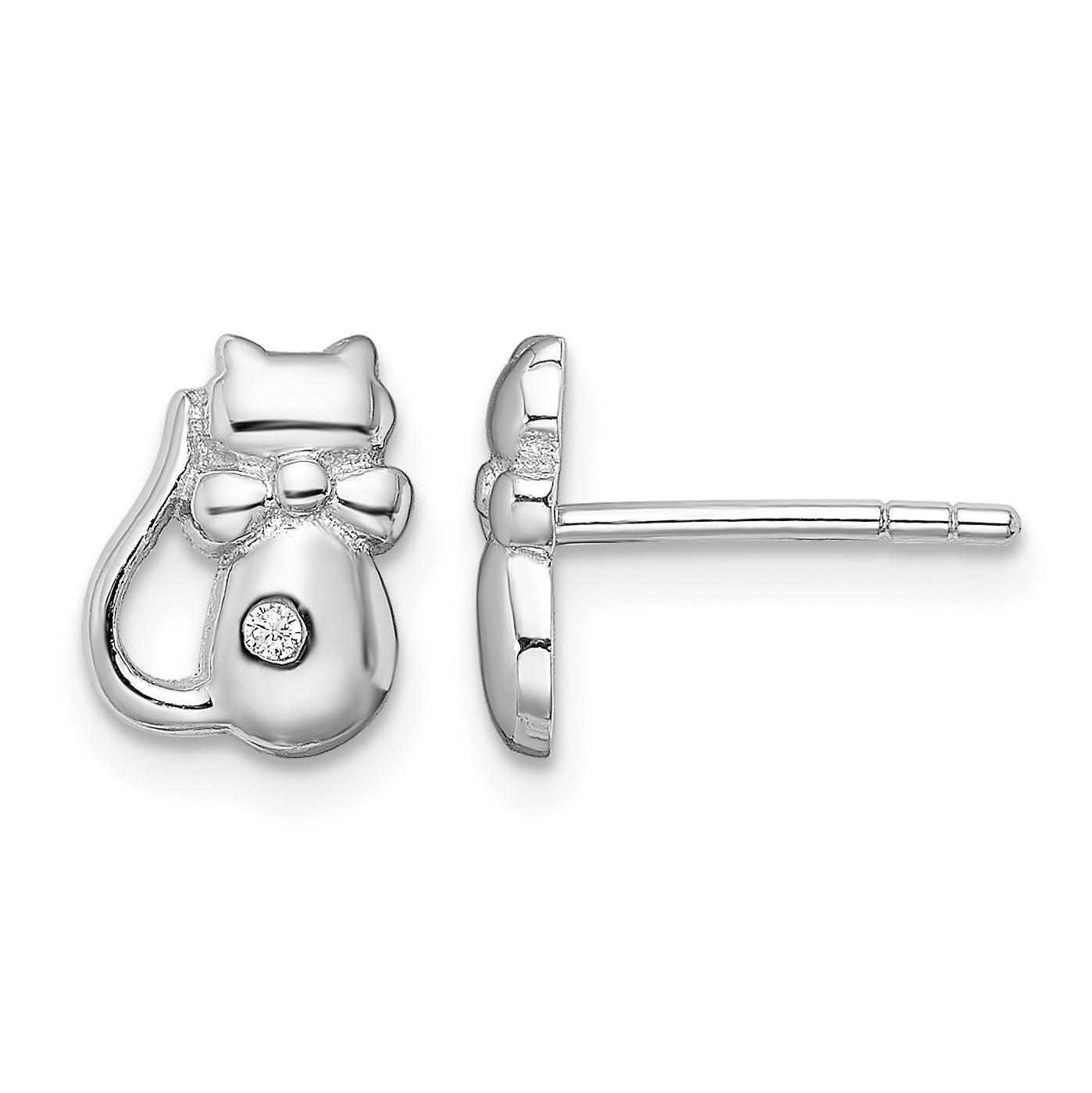 Sterling Silver Rhodium-plated CZ Cat Post Earrings