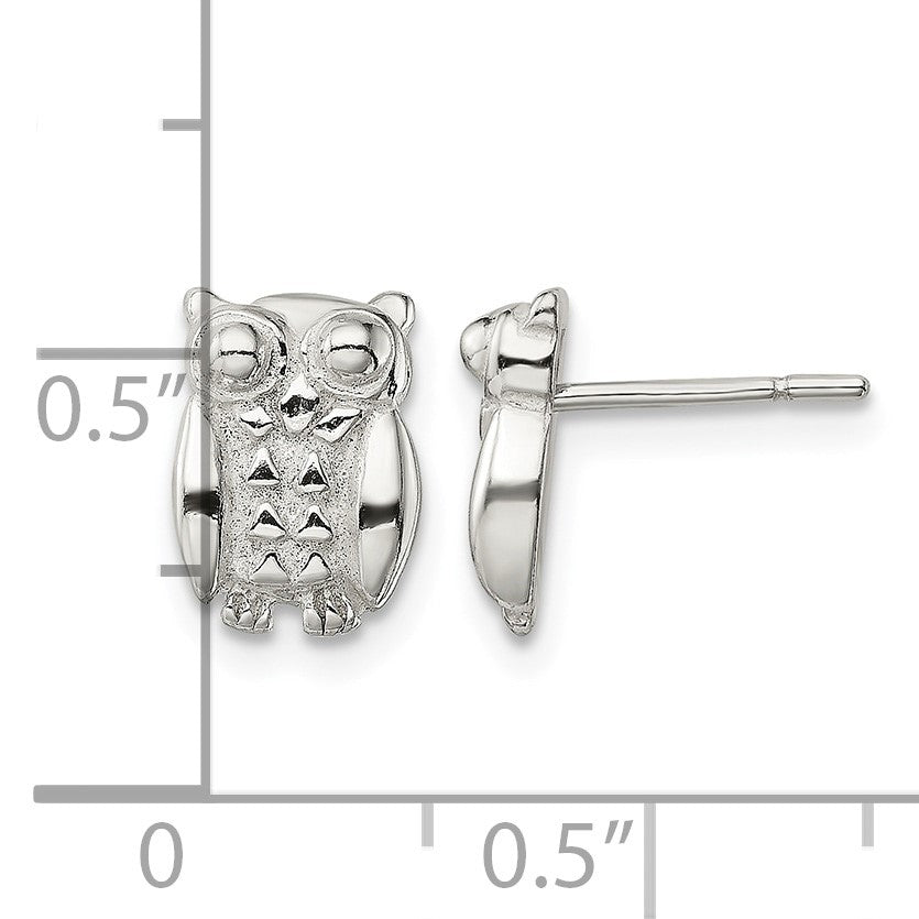 Sterling Silver Polished Owl Post Earrings