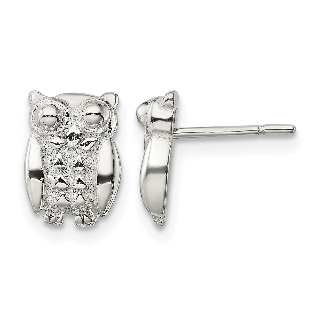 Sterling Silver Polished Owl Post Earrings