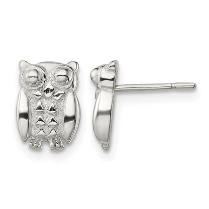 Sterling Silver Polished Owl Post Earrings