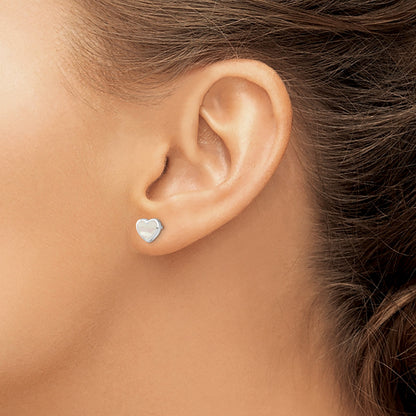 Sterling Silver Rhodium-plated Mother of Pearl Heart Post Earrings