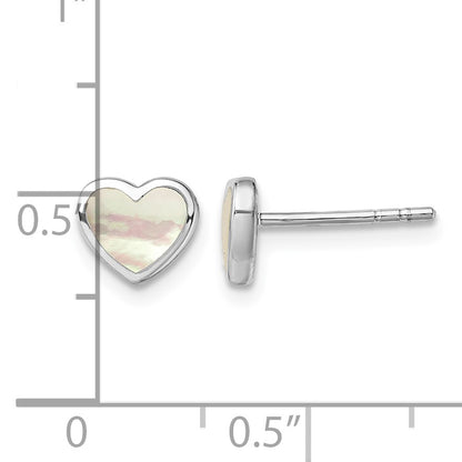 Sterling Silver Rhodium-plated Mother of Pearl Heart Post Earrings