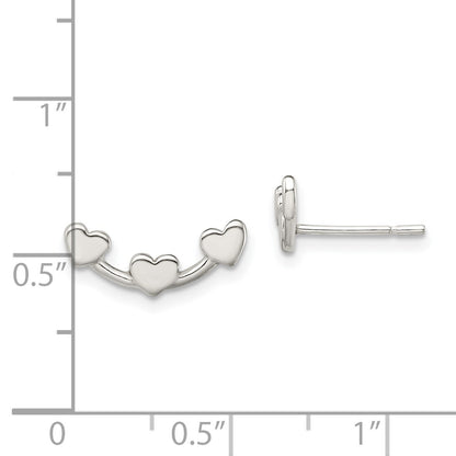 Sterling Silver Polished 3-Heart Post Earrings