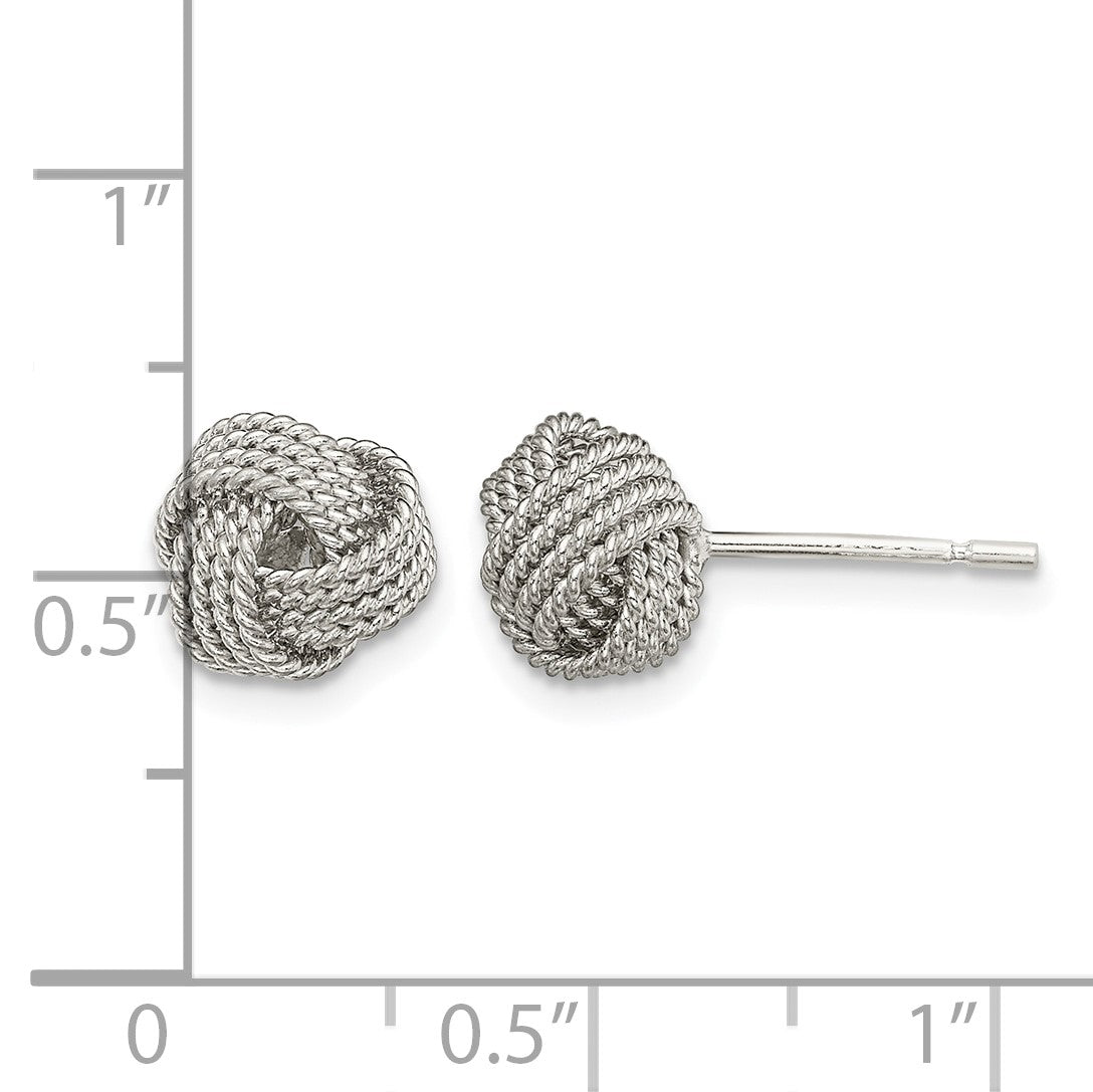 Sterling Silver Rhodium-plated Textured Love Knot Post Earrings