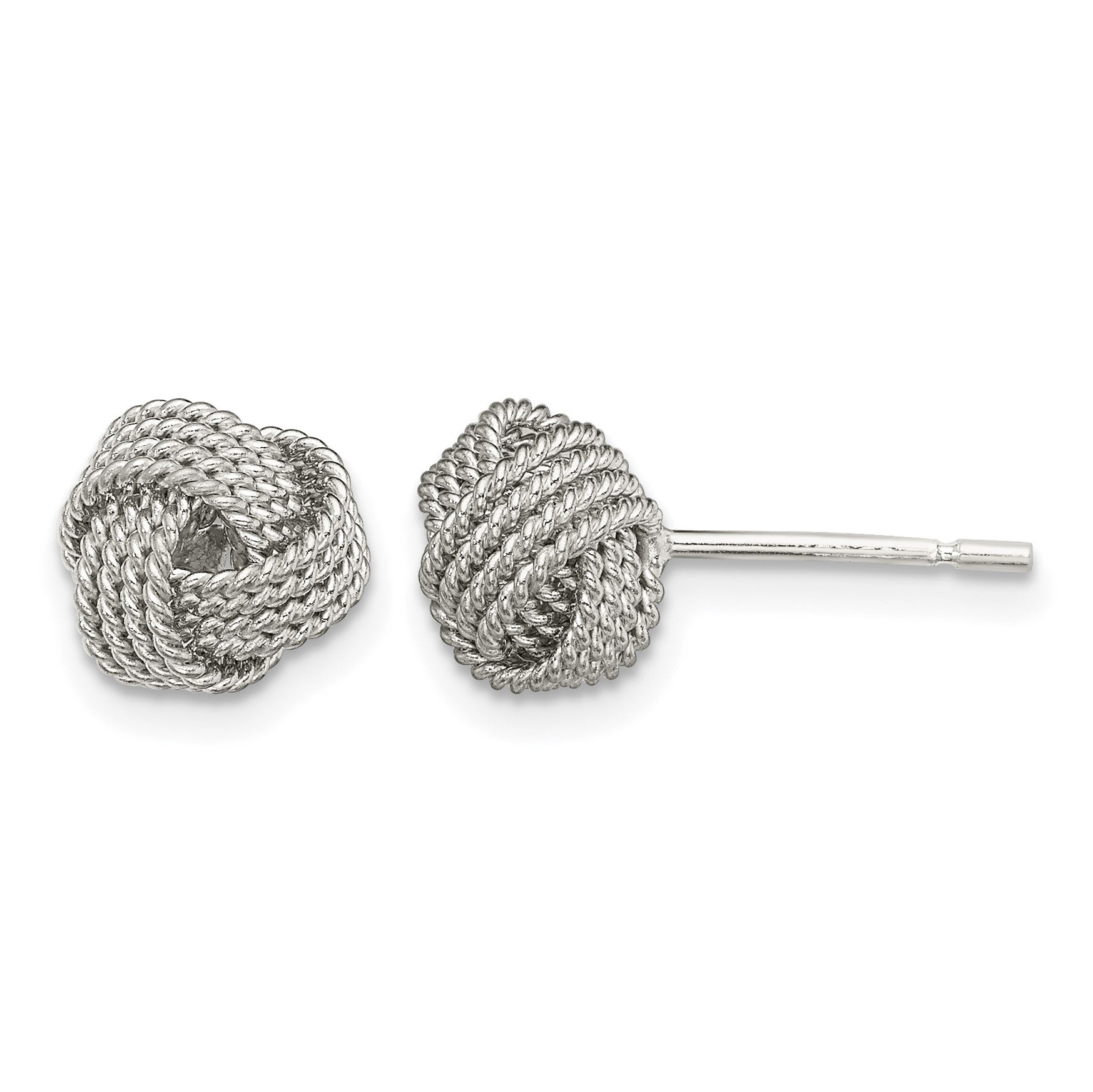 Sterling Silver Rhodium-plated Textured Love Knot Post Earrings