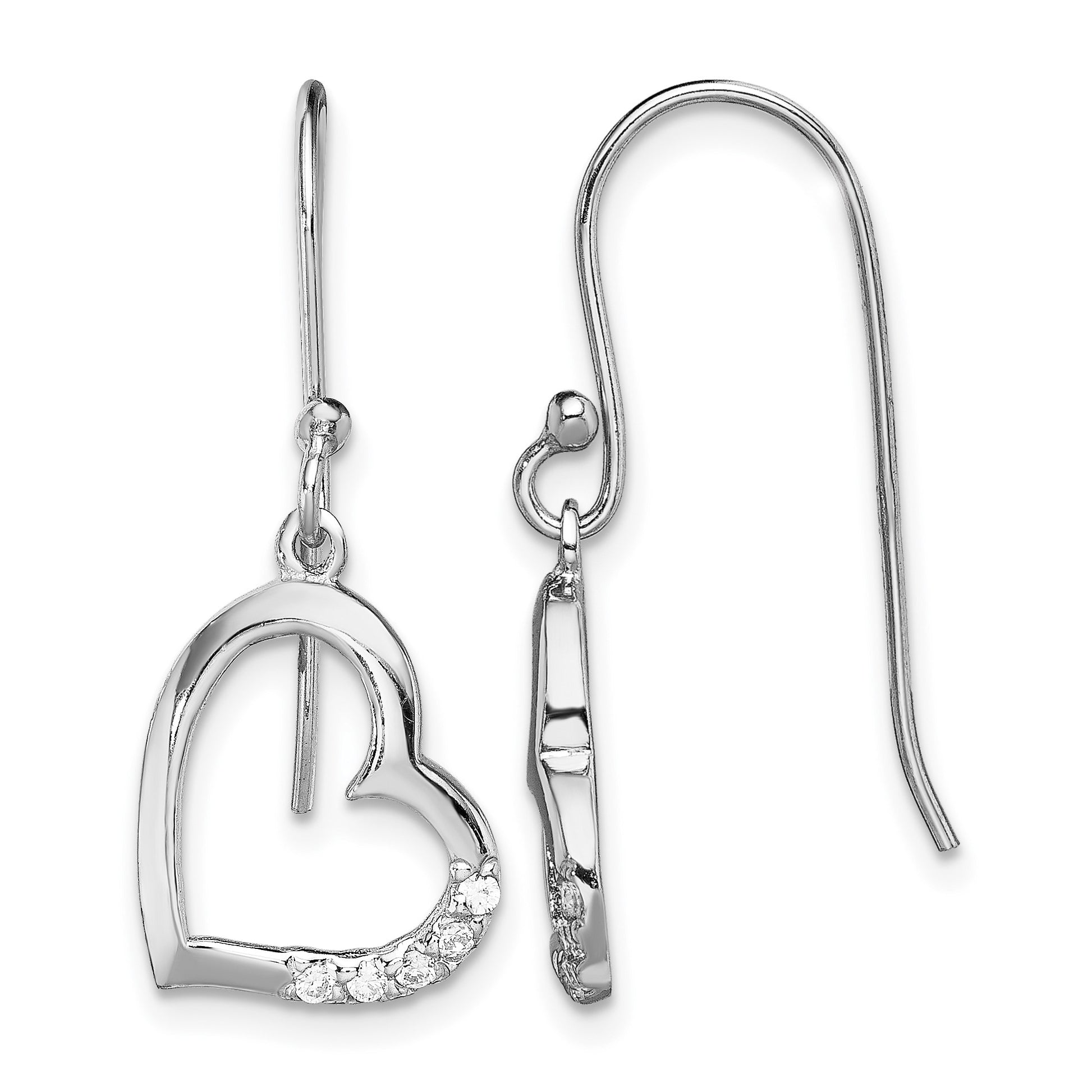 Sterling Silver Rhodium-plated CZ Heart Dangle Earrings