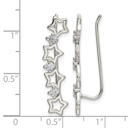 Sterling Silver Polished CZ Stars Ear Climber Earrings