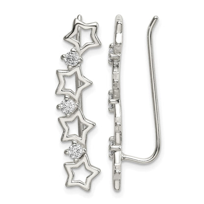 Sterling Silver Polished CZ Stars Ear Climber Earrings