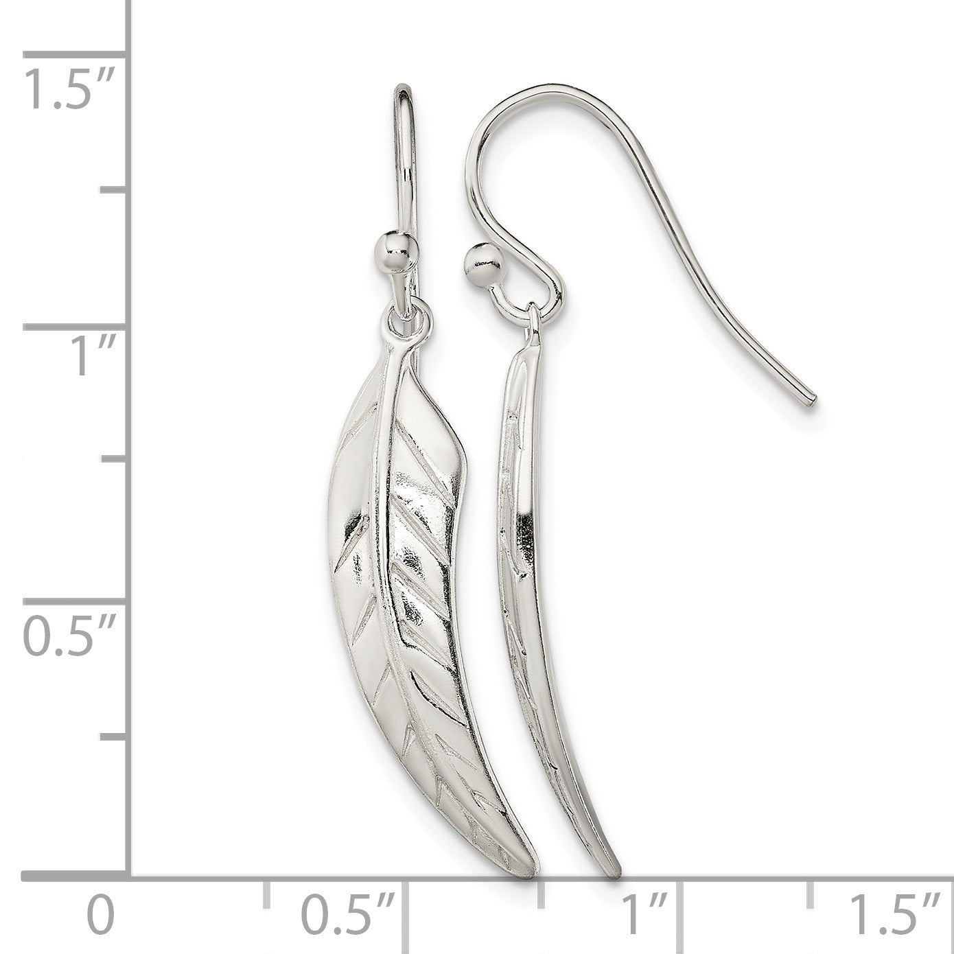 Sterling Silver Polished Leaf Dangle Shepherd Hook Earrings
