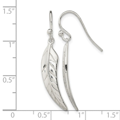 Sterling Silver Polished Leaf Dangle Shepherd Hook Earrings