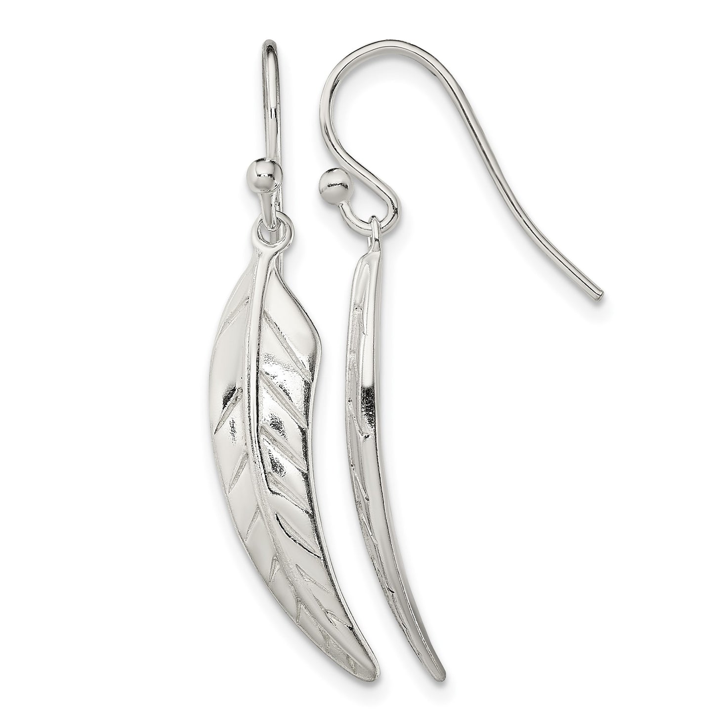 Sterling Silver Polished Leaf Dangle Shepherd Hook Earrings