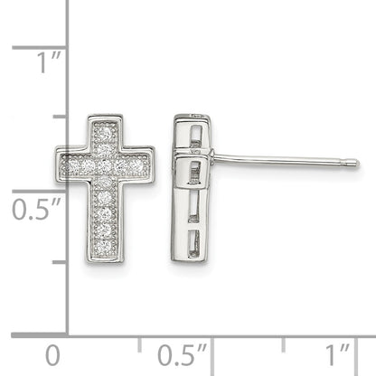 Sterling Silver Rhodium-plated CZ Cross Post Earrings