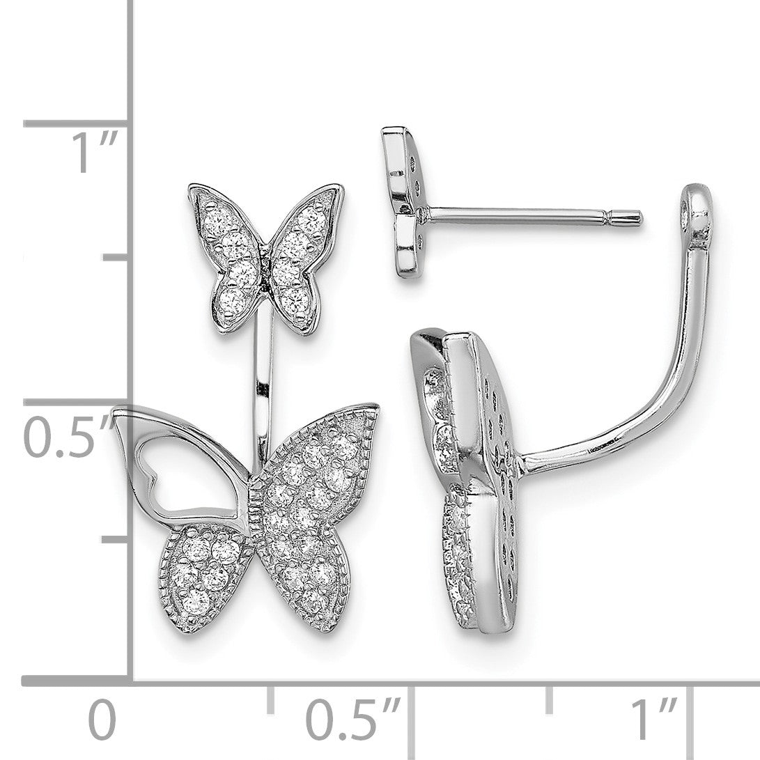 Sterling Silver Rhodium-plated CZ Butterfly Front and Back Earrings