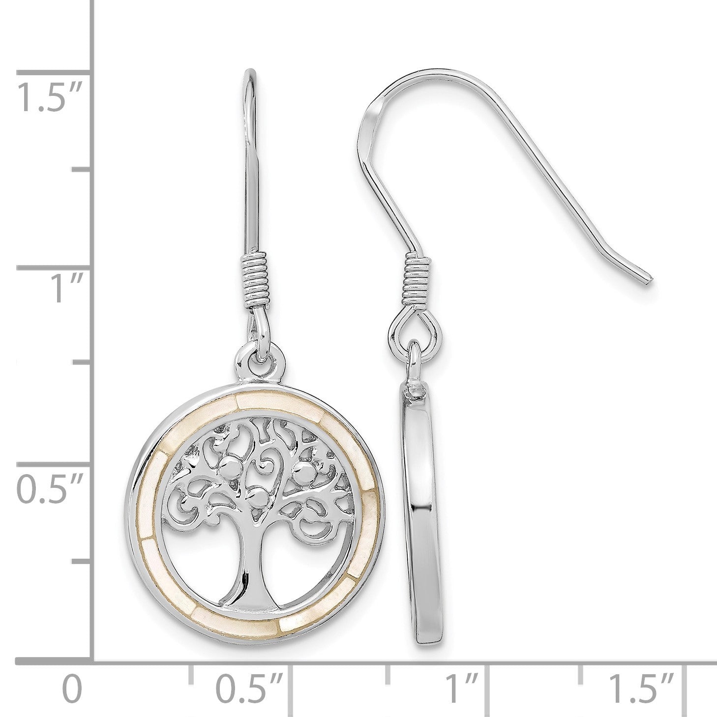 Sterling Silver Rhodium-plated White MOP Tree of Life Earrings