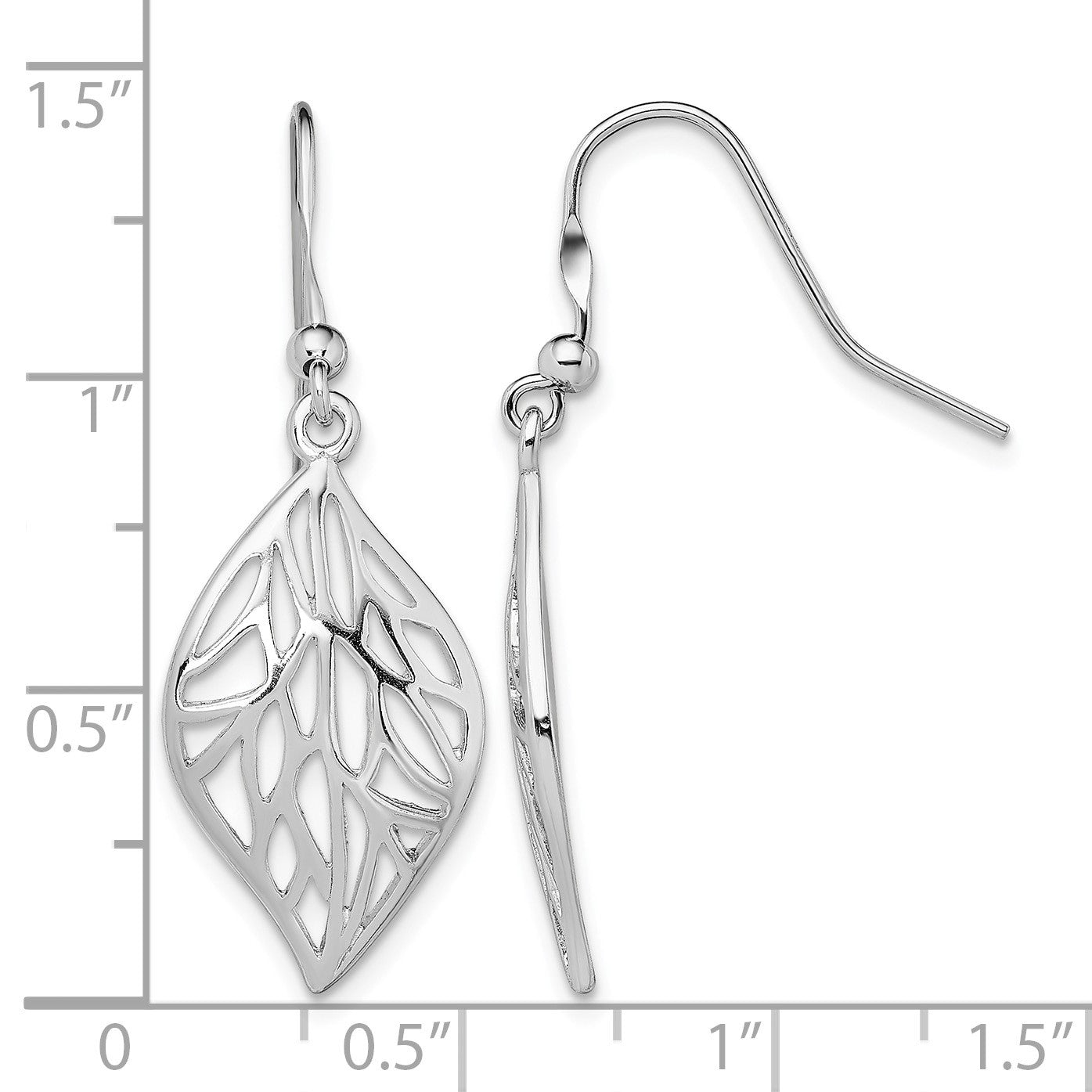 Sterling Silver Rhodium-plated Leaf Polished Dangle Earrings