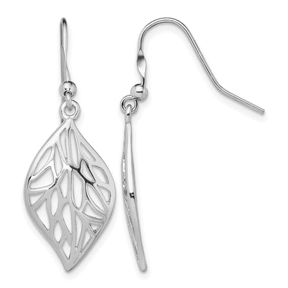 Sterling Silver Rhodium-plated Leaf Polished Dangle Earrings