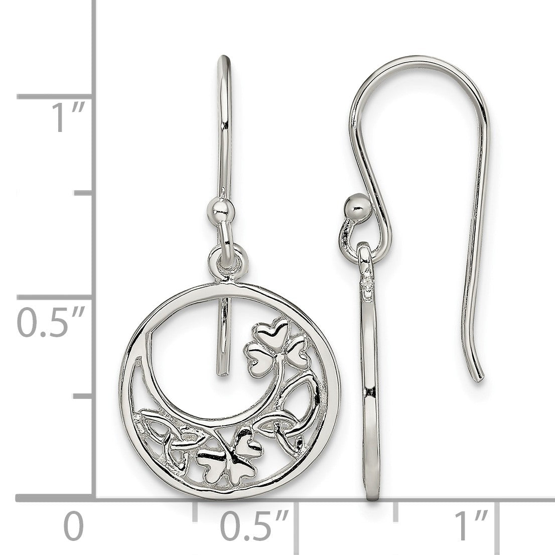 Sterling Silver Rhodium-plated Circle Clover/Celtic Knot Dangle Earrings