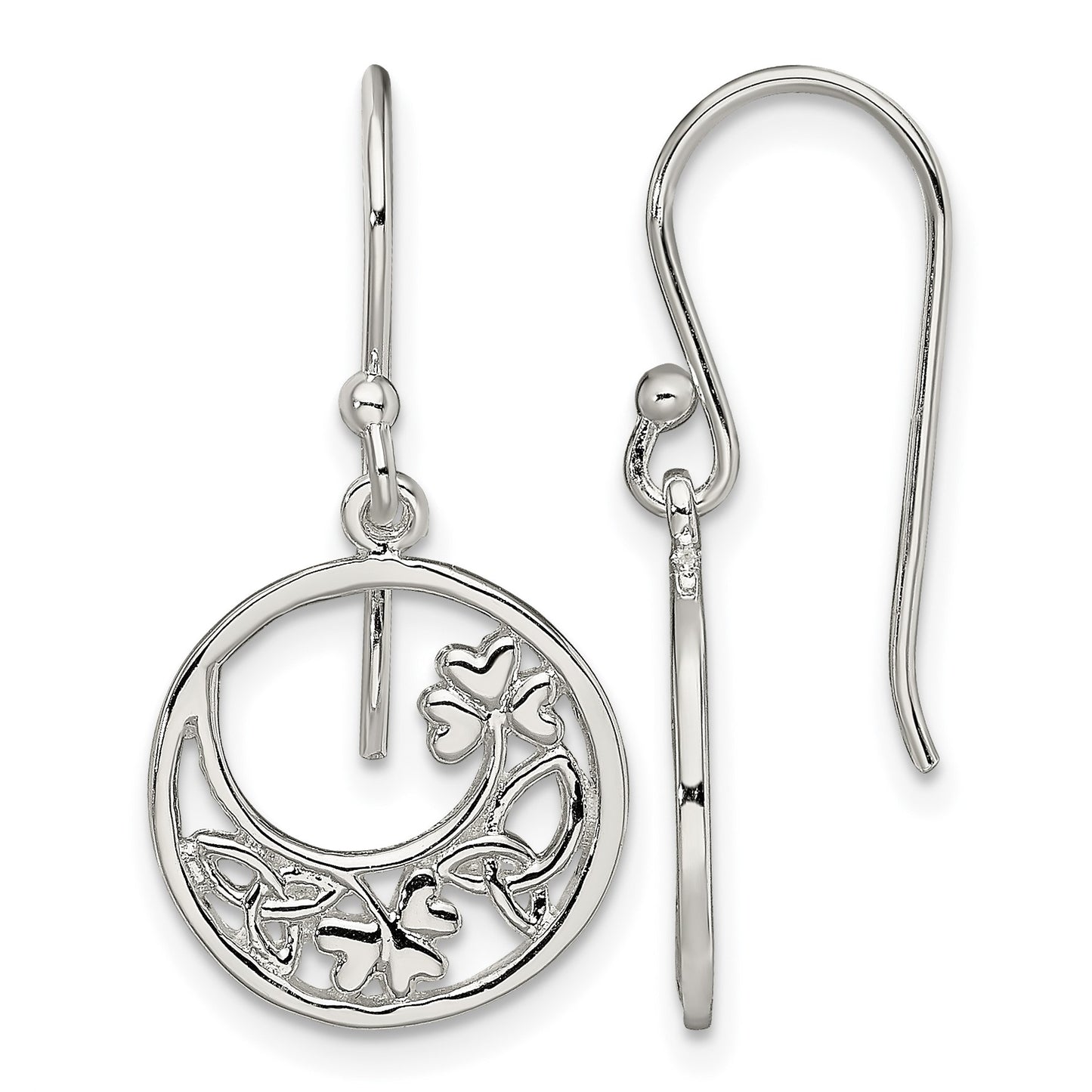 Sterling Silver Rhodium-plated Circle Clover/Celtic Knot Dangle Earrings