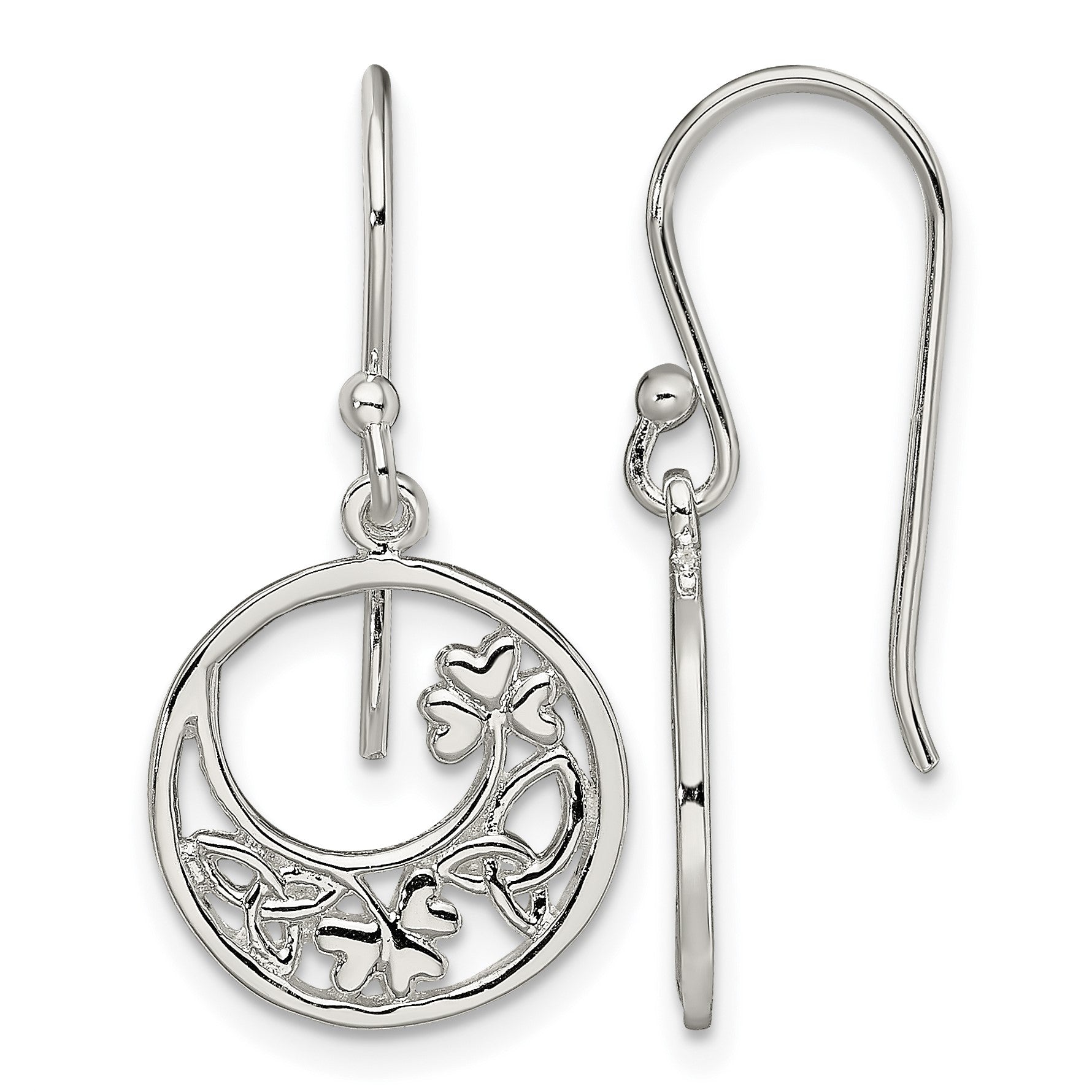 Sterling Silver Rhodium-plated Circle Clover/Celtic Knot Dangle Earrings