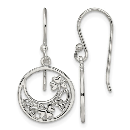 Sterling Silver Rhodium-plated Circle Clover/Celtic Knot Dangle Earrings