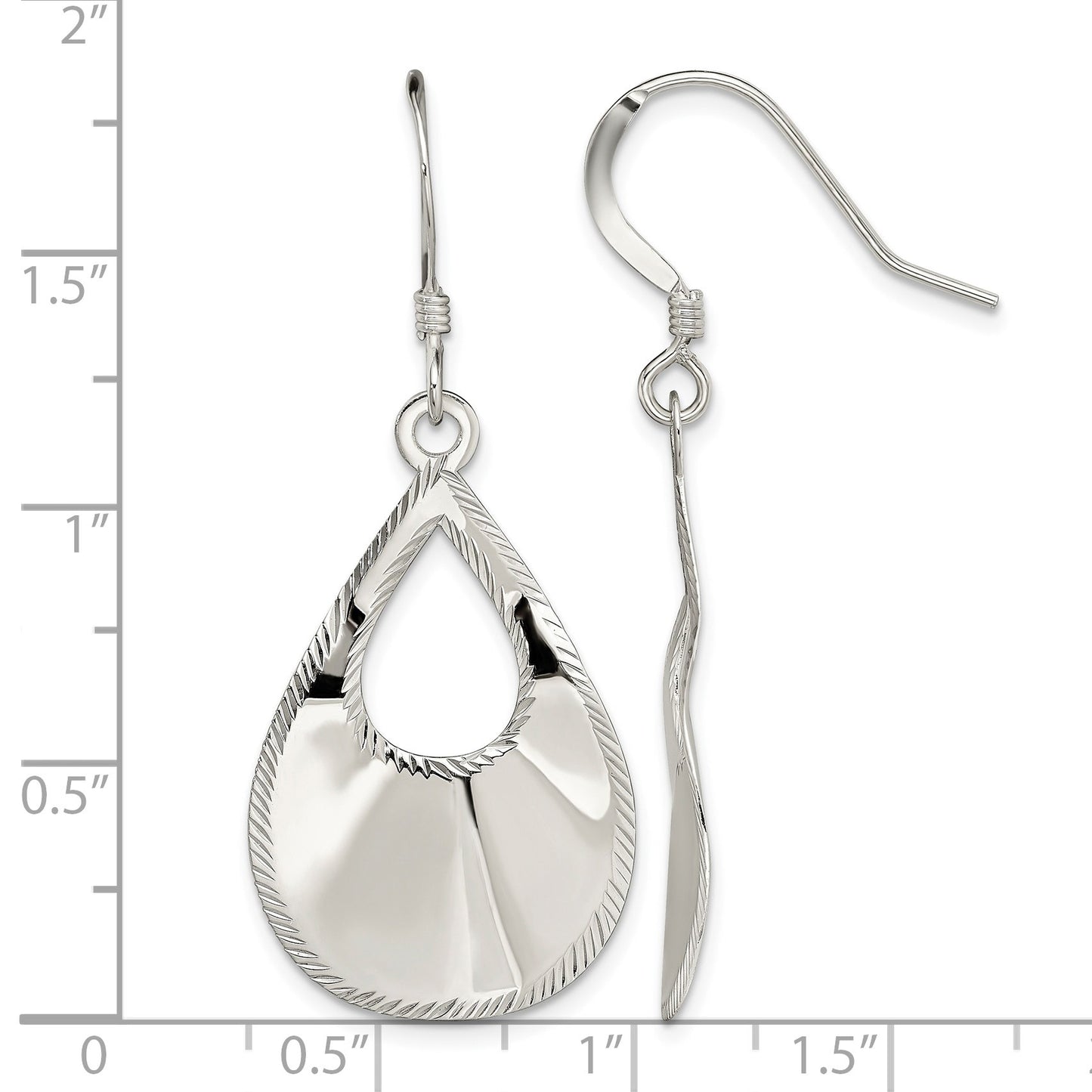 Sterling Silver Polished & Laser-cut Teardrop Dangle Earrings