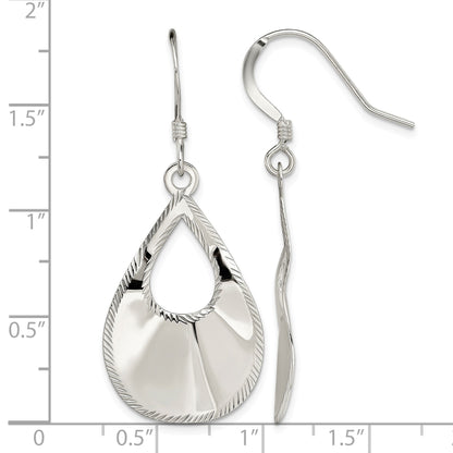 Sterling Silver Polished & Laser-cut Teardrop Dangle Earrings
