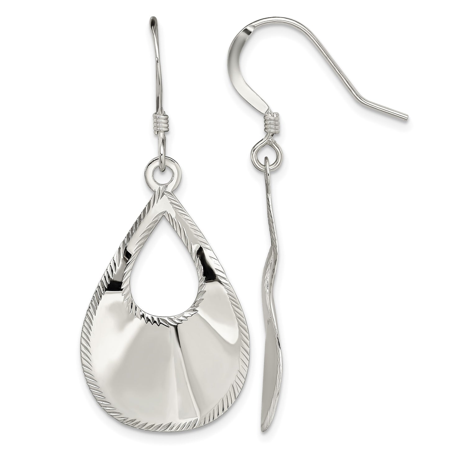 Sterling Silver Polished & Laser-cut Teardrop Dangle Earrings