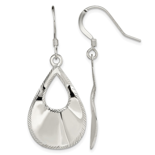 Sterling Silver Polished & Laser-cut Teardrop Dangle Earrings