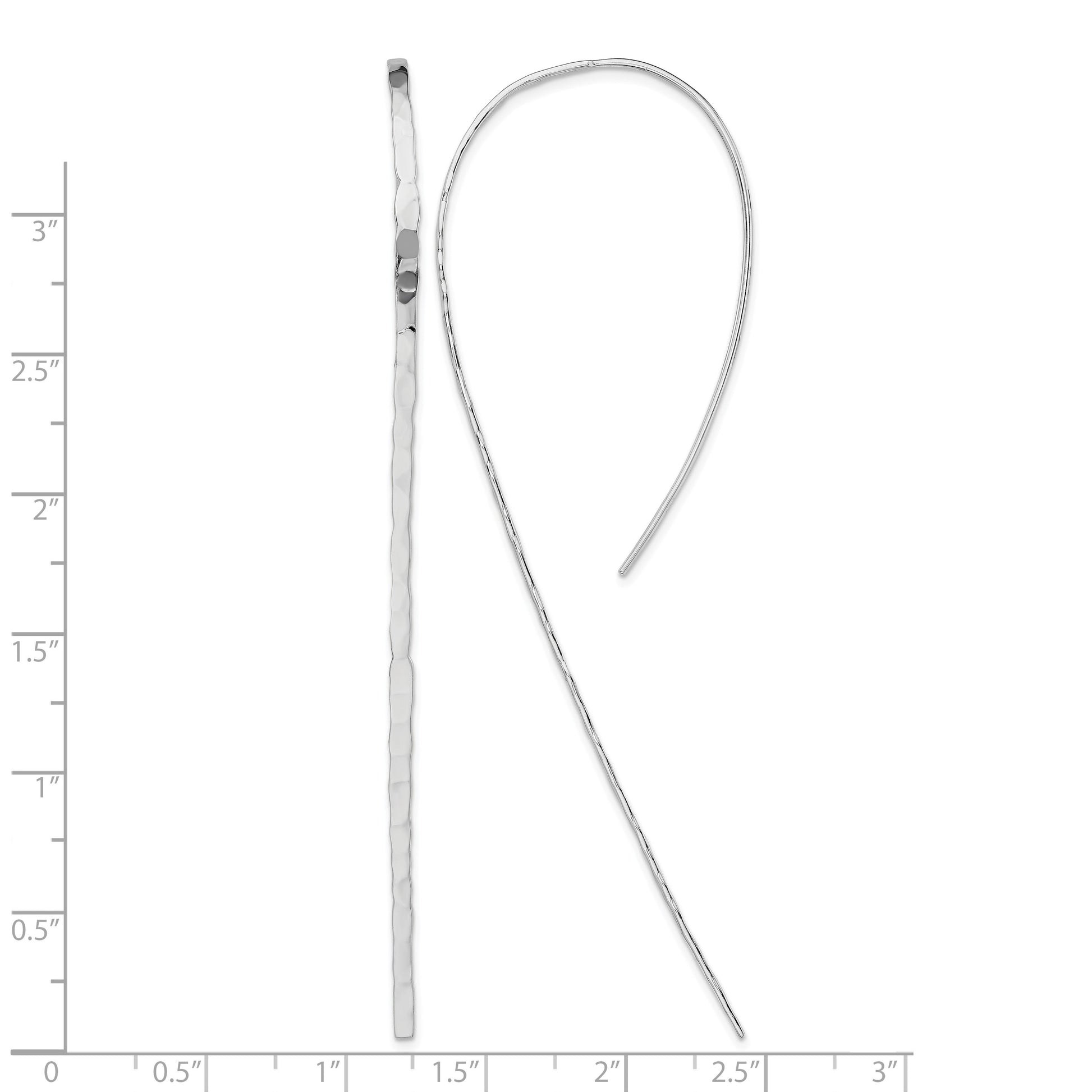 Sterling Silver Rhodium-plated Polished Textured Threader Earrings