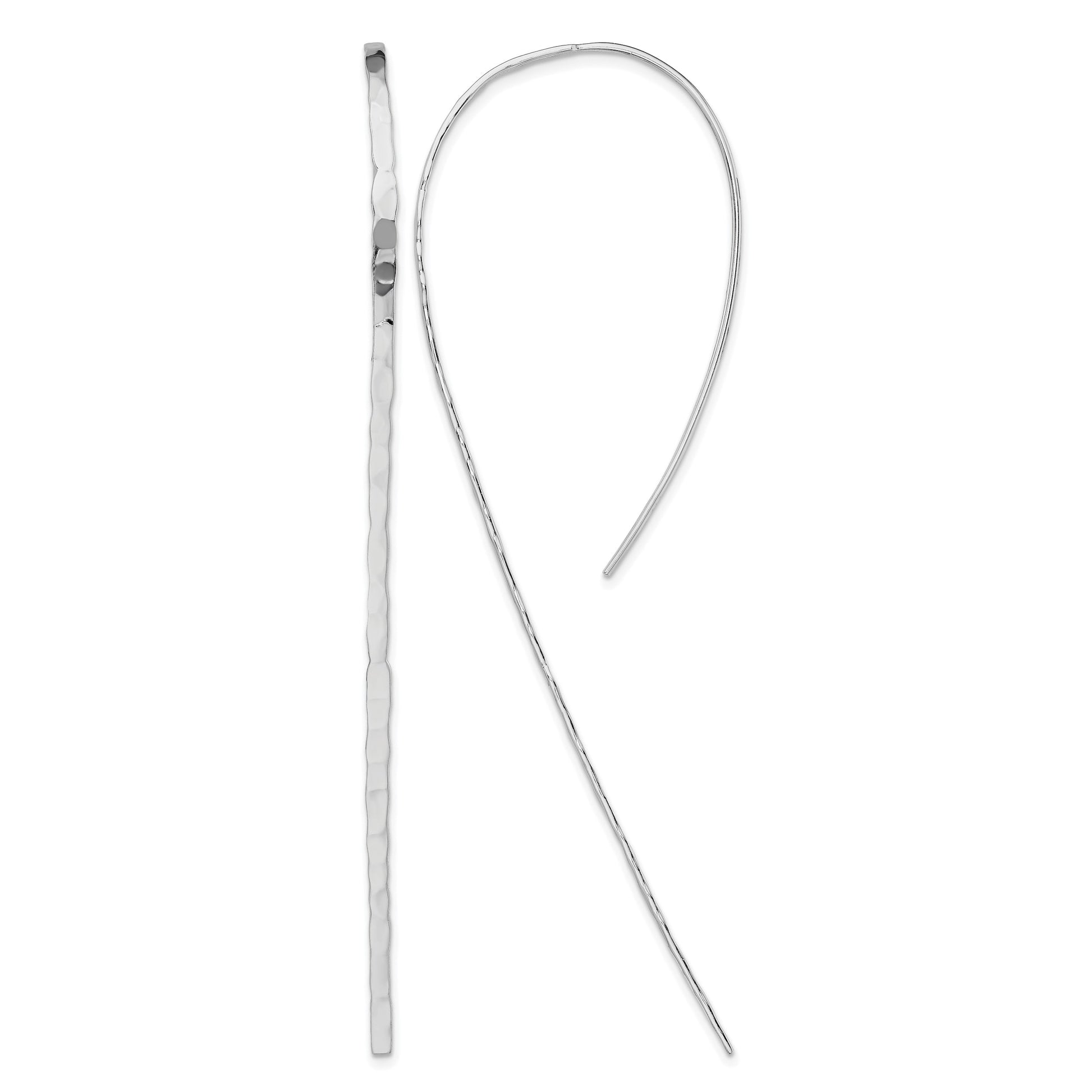 Sterling Silver Rhodium-plated Polished Textured Threader Earrings
