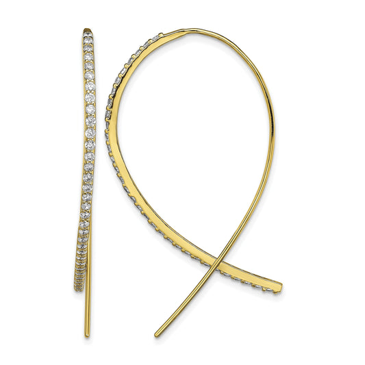 Sterling Silver Gold-tone CZ Threader Earrings