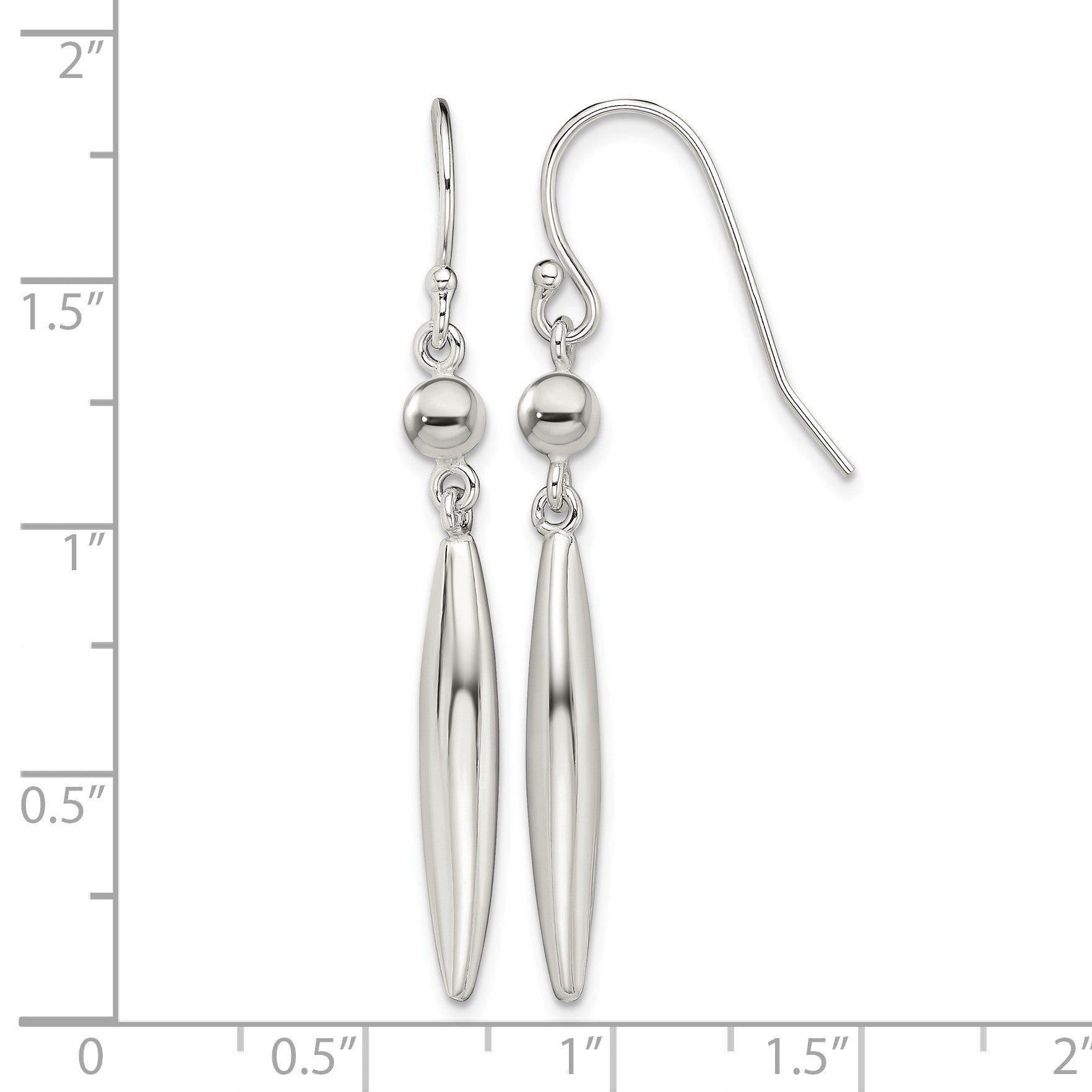 Sterling Silver Polished Bead & Elongated Oval Dangle Earrings