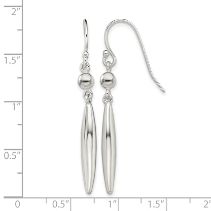 Sterling Silver Polished Bead & Elongated Oval Dangle Earrings