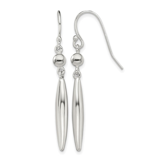 Sterling Silver Polished Bead & Elongated Oval Dangle Earrings