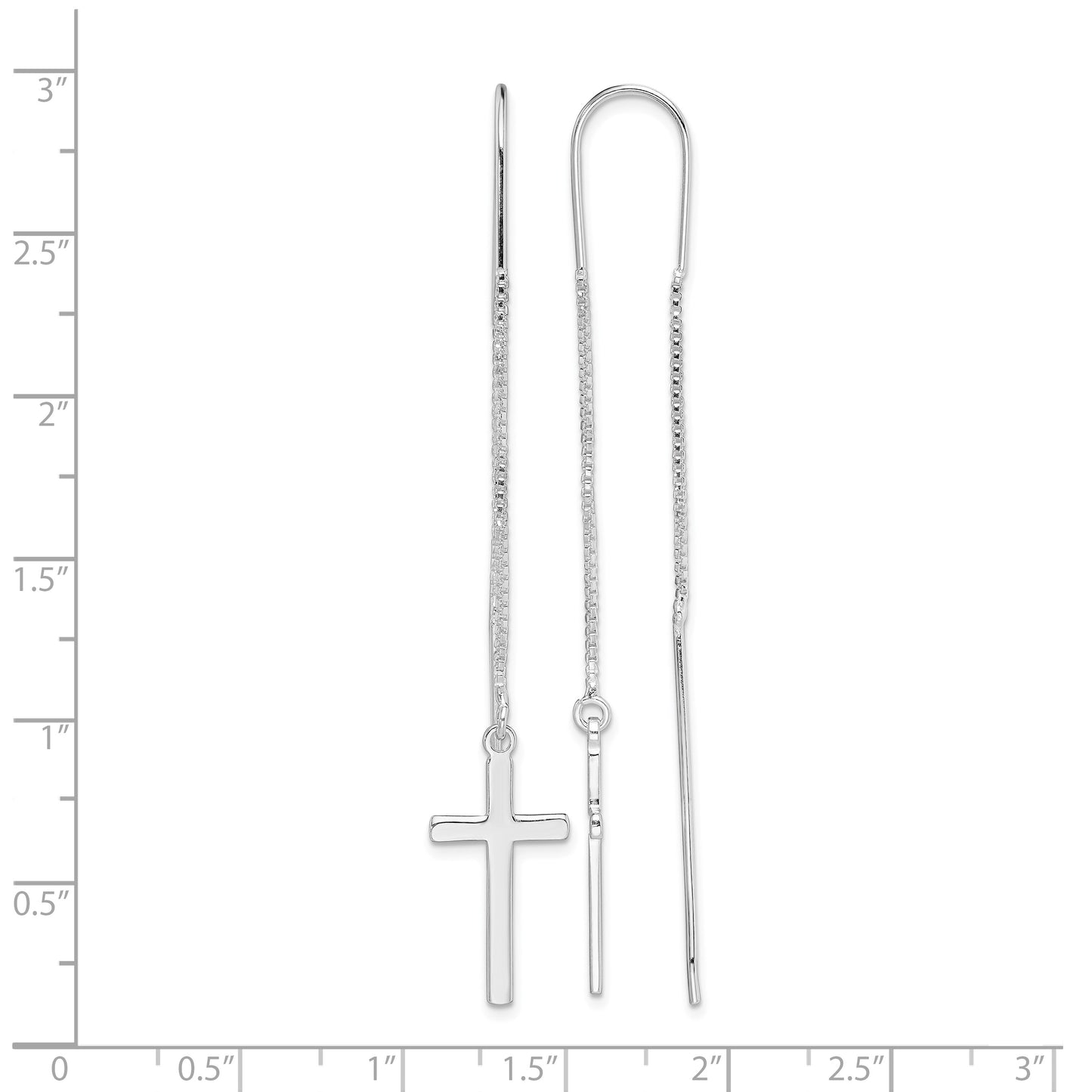 Sterling Silver Rhodium-plated Polished Latin Cross Threader Earrings