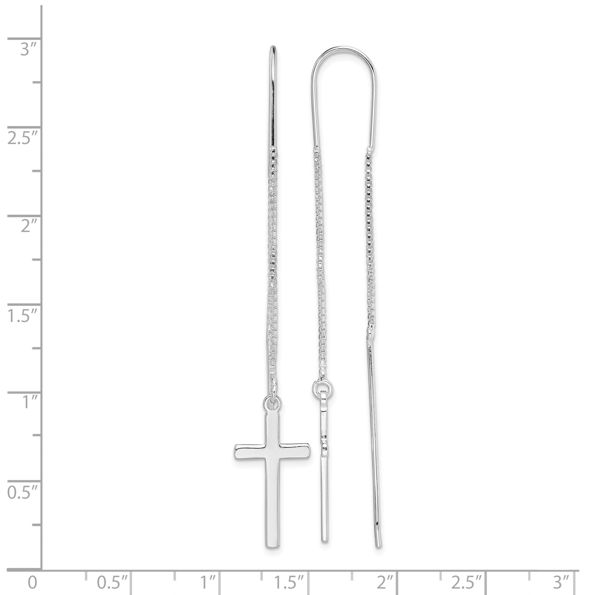 Sterling Silver Rhodium-plated Polished Latin Cross Threader Earrings