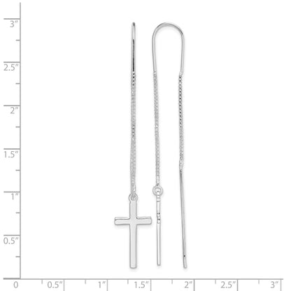Sterling Silver Rhodium-plated Polished Latin Cross Threader Earrings