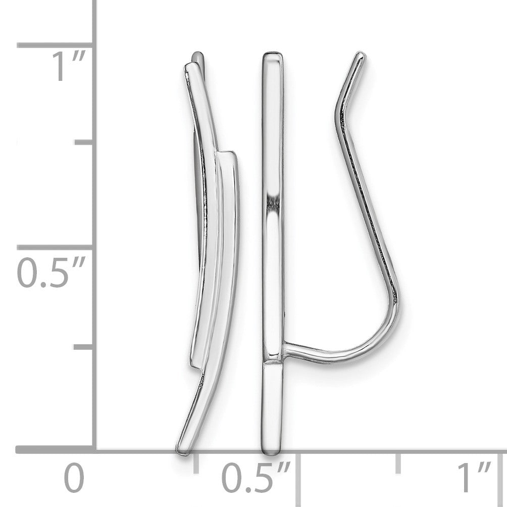 Sterling Silver Rhod-plated Polished Double Curved Bar Ear Climber Earrings