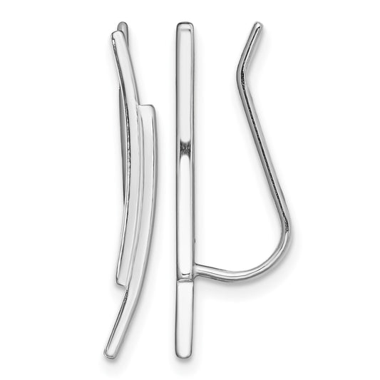 Sterling Silver Rhod-plated Polished Double Curved Bar Ear Climber Earrings