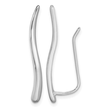 Sterling Silver Rhodium-plated Polished Curved Line Ear Climber Earrings