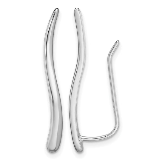 Sterling Silver Rhodium-plated Polished Curved Line Ear Climber Earrings