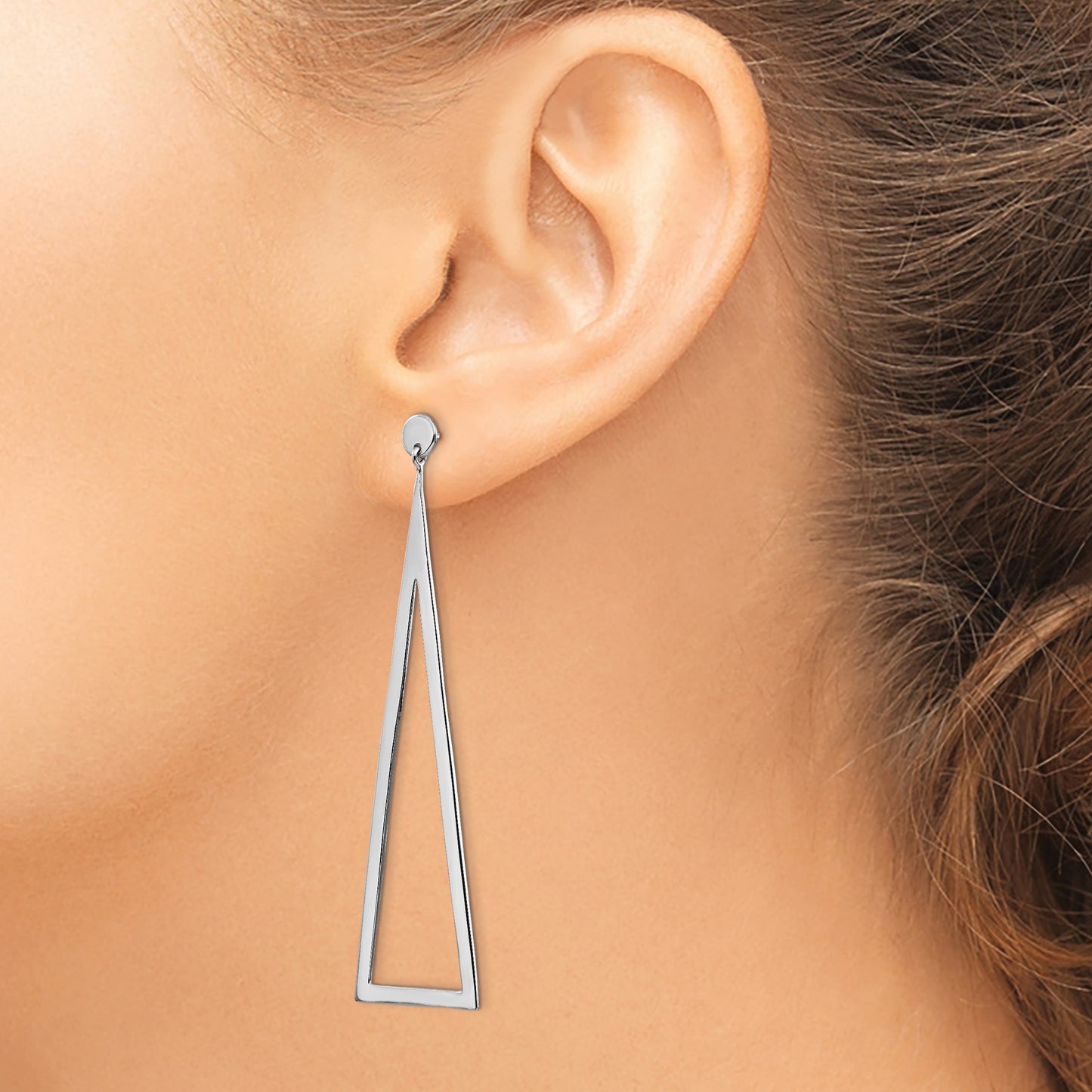 Sterling Silver Rhodium-plated Polished Triangle Post Dangle Earrings