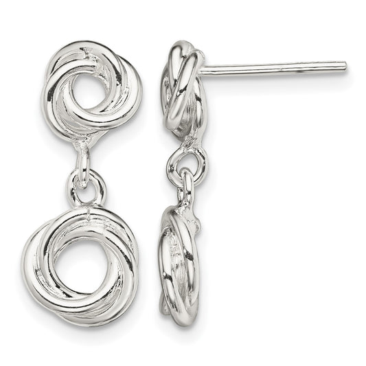 Sterling Silver Rhodium-plated Knot Polished Dangle Earrings