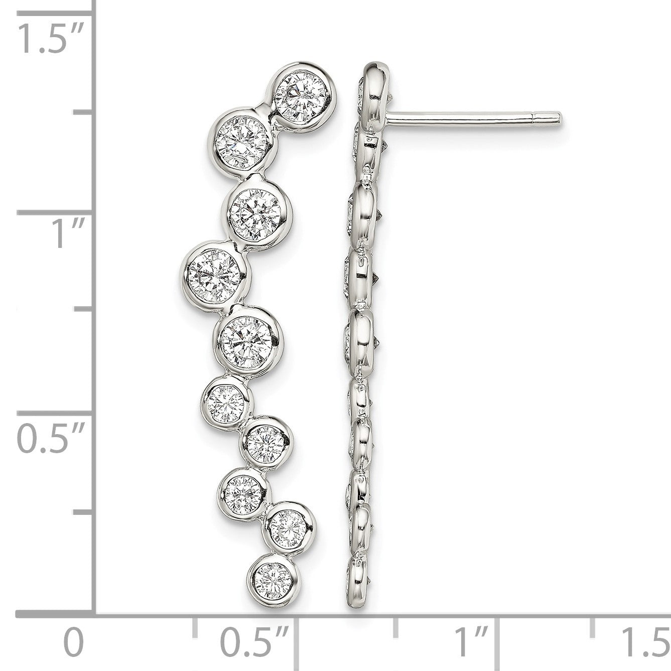 Sterling Silver Rhod-plated Polished Bezel CZ Post Ear Climber Earrings