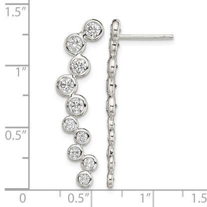Sterling Silver Rhod-plated Polished Bezel CZ Post Ear Climber Earrings